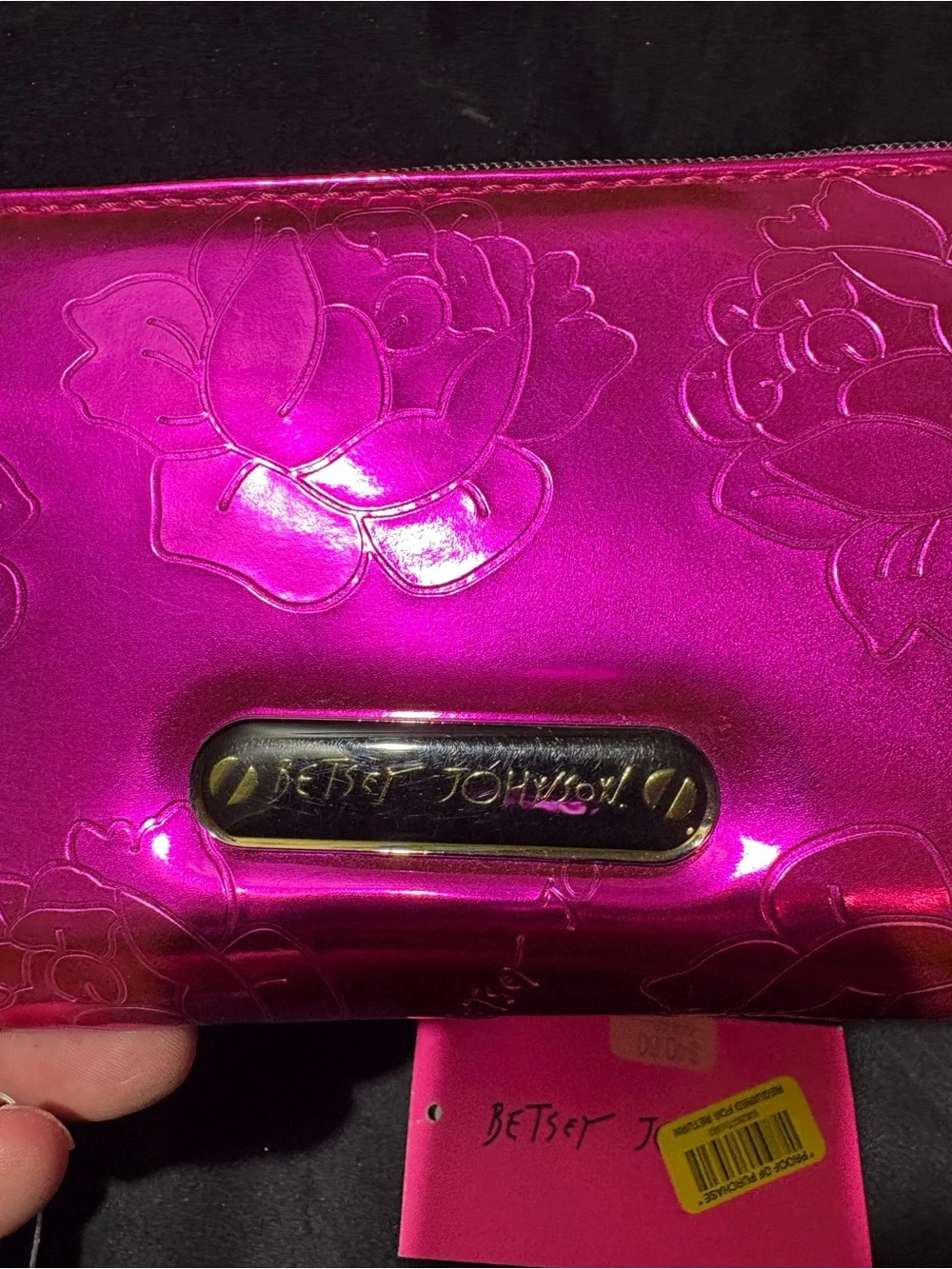 Betsey Johnson Iridescent Hot Pink Floral Zip Wallet